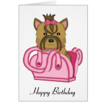 Yorkie in Purse Birthday Card