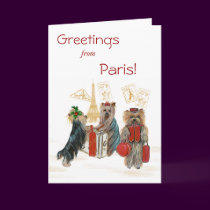 Yorkie Travel Paris Eiffel Tower Christmas Card cards