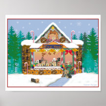 Yorkie Treat Shop Christmas Art Print
