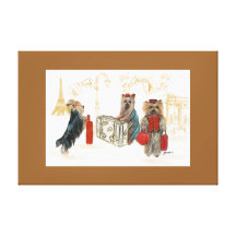 Yorkies  & Eiffel Tower in Paris Travelling Stretched Canvas Print
