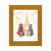 Yorkies & Eiffel Tower Paris Travel Print Canvas Print