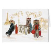 Yorkies Travelling Paris Gifts for the Family Greeting Cards