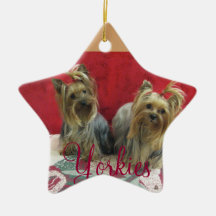 Yorkies Xmas Ornament, Yorkies