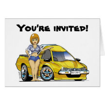 You’re invited! hot caricature Ute and girl Greeting Card
