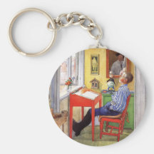 Young Boy Takes a Break from His Studies Key Chain