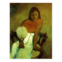 Young girl with fan - Paul Gauguin Postcards