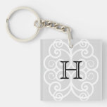 Your Letter. Black / White Swirl Monogram. Custom Key Chain