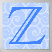 Your Letter. Custom Blue Swirl Monogram. Print