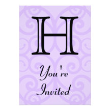 Your Letter. Custom. Lilac Purple Swirl Monogram. Personalized Invites