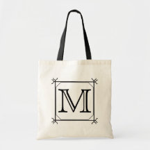 Your Letter. Custom Monogram. Black and White Tote Bags