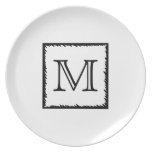 Your Letter. Custom Monogram. Black and White. Dinner Plates
