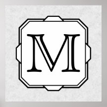 Your Letter. Custom Monogram. Grey, Black & White Print