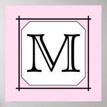 Your Letter. Custom Monogram. Pink Black White Poster