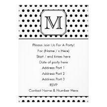 Your Letter Monogram. Black and White Polka Dots. Custom Invite