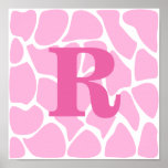 Your Letter Monogram. Custom. Pink Giraffe Pattern Posters