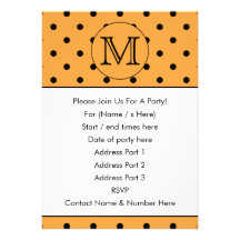 Your Letter Monogram. Orange and Black Polka Dot. Custom Invites