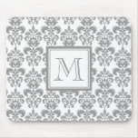 Your Monogram, Grey Damask Pattern 2 Mousepad