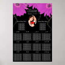Your Photo Black & Plum Gerber Daisy Seating Chart Print