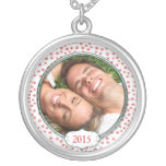 Your Photo Red Stars Green Trim Christmas Necklace