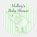 You're Invited Green Elephant Baby Shower Round Sticker