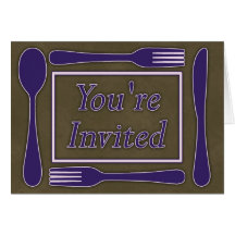 You're Invited Utensils Dark Green Navy Blue Greeting Card