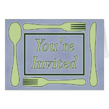 You're Invited Utensils Light Blue Light Green Greeting Card