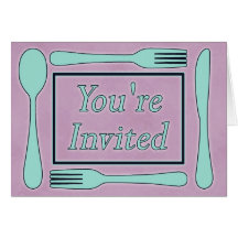 You're Invited Utensils Light purple blue Greeting Cards