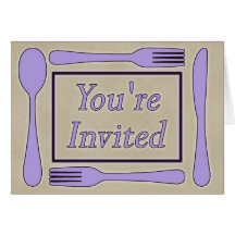 You're Invited Utensils Light Purple cream Greeting Cards