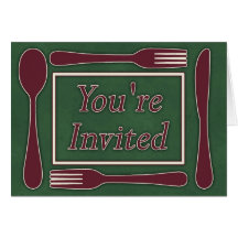 You're Invited Utensils Red Green Cards