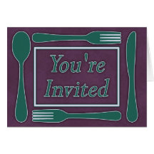 You're Invited Utensils Royal Purple Teal Greeting Cards