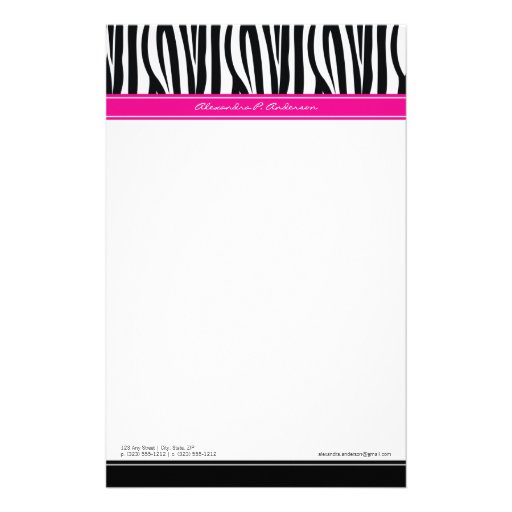 Zany Zebra Hot Pink Customised Designer Stationery