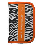 Zebra animal print pattern black white orange planners