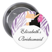 Zebra Bride Bridesmaid  Button / Pin Purple