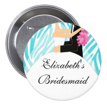 Zebra Bride Bridesmaid  Button / Pin Turquoise