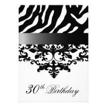Zebra Damask Fabulous 30th Birthday Party Custom Invites