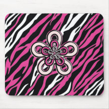 Zebra Flower - Pink & White Mousepad