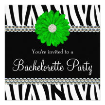 Zebra Green Daisy Printed Gems Bachelorette Party Personalised Invites