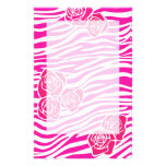 Zebra pattern + pink roses Stationery