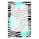 Zebra pattern + turquoise roses Stationery