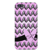 Zebra Pink Heart doodle Monogram iPhone 5 Case