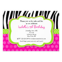 Zebra print Hot pink Bithday Party Invitations