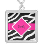 Zebra Print Silver Pendant Name Necklace