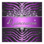 Zebra Purple Pink Black Quinceanera 15th Birthday Personalized Announcement