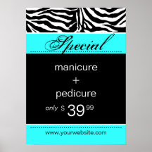 Zebra Salon Spa Poster Trendy Turquoise Blue
