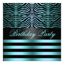 Zebra Stripe Blue/Black Design Birthday Invite