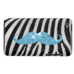 Zebra Stripes And Blue Bling Moustache Case-Mate iPod Touch Case