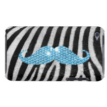 Zebra Stripes And Blue Bling Moustache Case-Mate iPod Touch Case