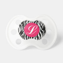 Zebra with Pink Initial Pacifier