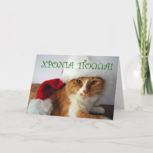 ΧΡΟΝΙΑ ΠΟΛΛΑ - Cat Wearing Santa Hat Holiday Card
