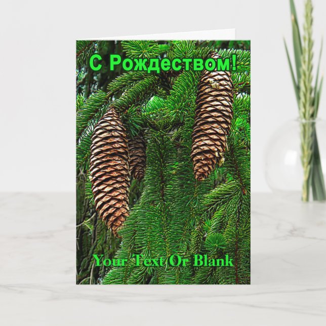 С Рождеством - Cones And Needles Holiday Card (Front)